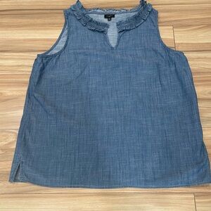 Talbots Ruffle Trim Shell Denim Slub